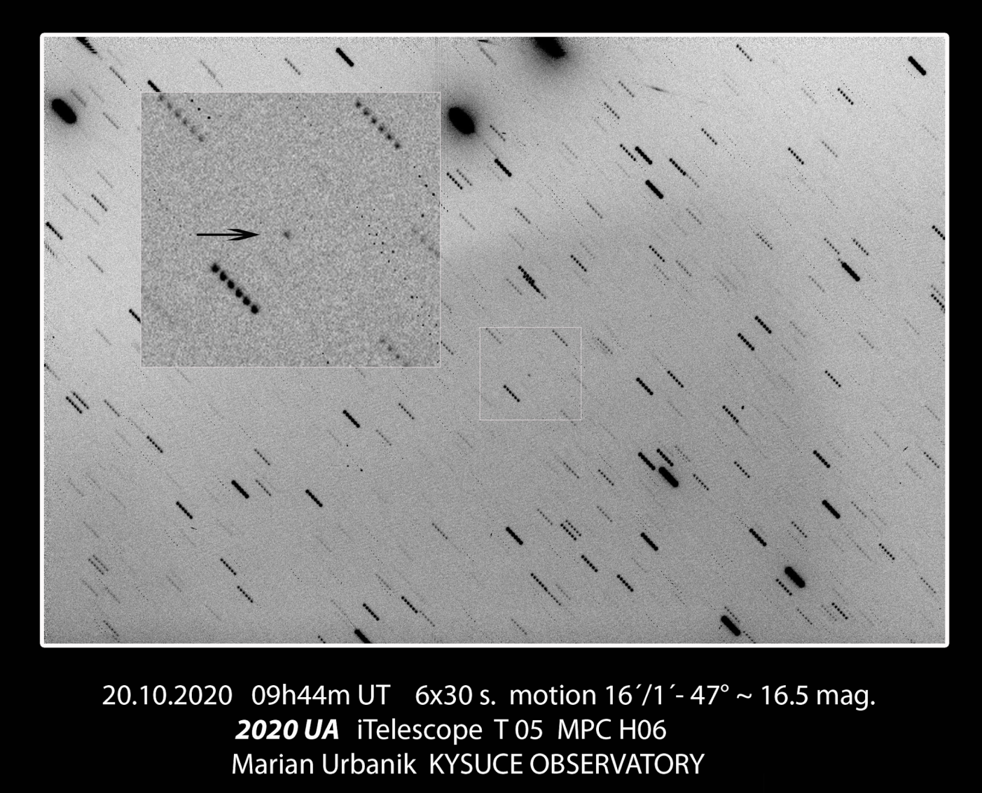 Asteroid 2020 UA z 20.10.202. Autor: M. Urbaník, Krajská hvezdáreň v Žiline